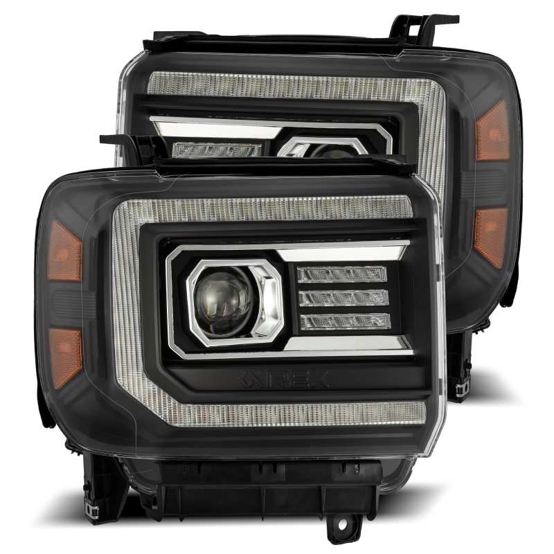 AlphaRex 14-18 GMC Sierra LUXX LED Proj Headlights Plank Style Black w/Activ Light/Seq