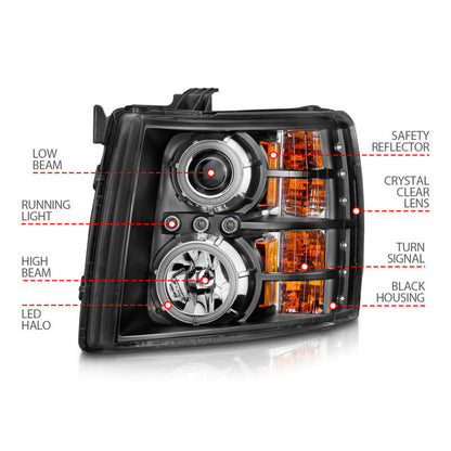 Anzo 2007-2013 Chevrolet Silverado 1500 Projector Headlights w/ Halo Black