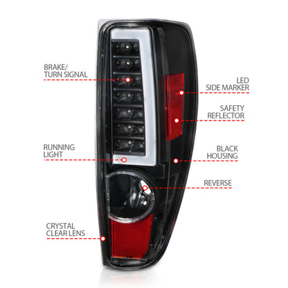 ANZO 2004-2012 Chevrolet Colorado/ GMC Canyon LED Tail Lights w/ Light Bar Black — 24LUG