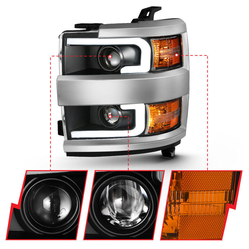 Anzo 2015-2016 Chevrolet Silverado Projector Headlights w/ Plank Style Desi — 14H72
