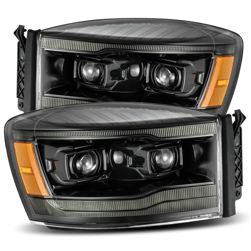 AlphaRex 06-08 Dodge Ram 1500HD LUXX LED Projector Headlights Plank Style Alpha Blk w/Seq