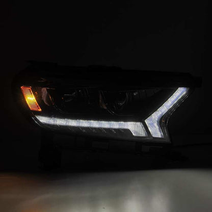 AlphaRex 19-21 Ford Ranger LUXX LED Proj Headlights Plank Style Alpha Black w/Seq