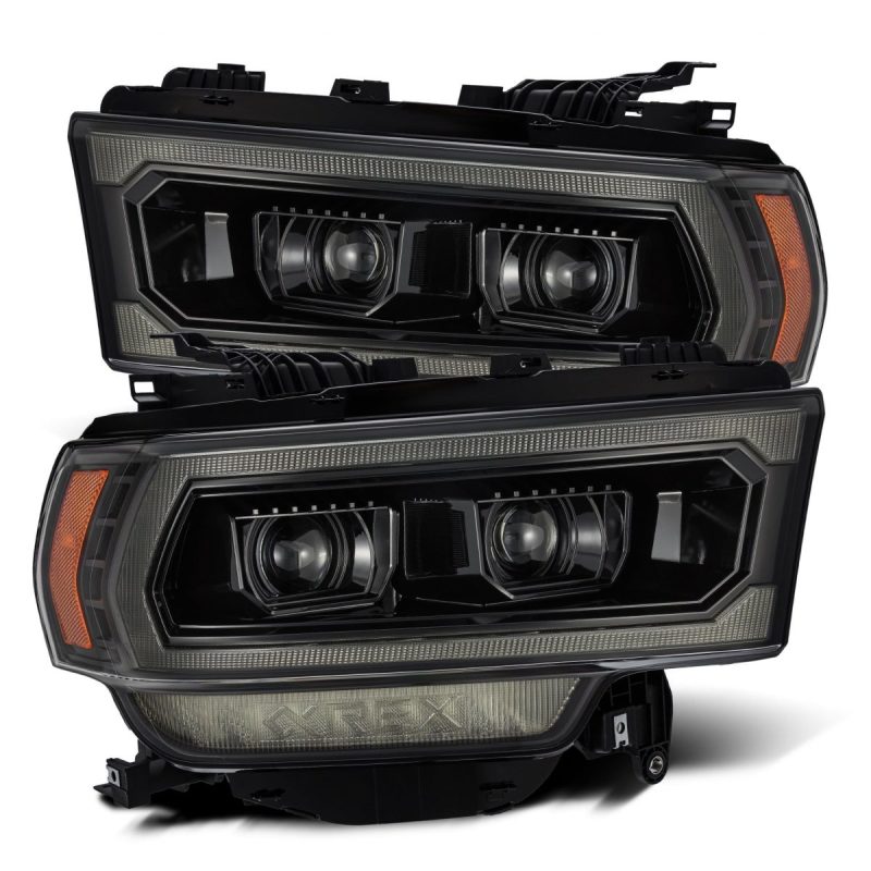 AlphaRex 19-21 Ram 2500 LUXX LED Proj Headlights Plank Style Alpha Blk w/Activ Light/Seq