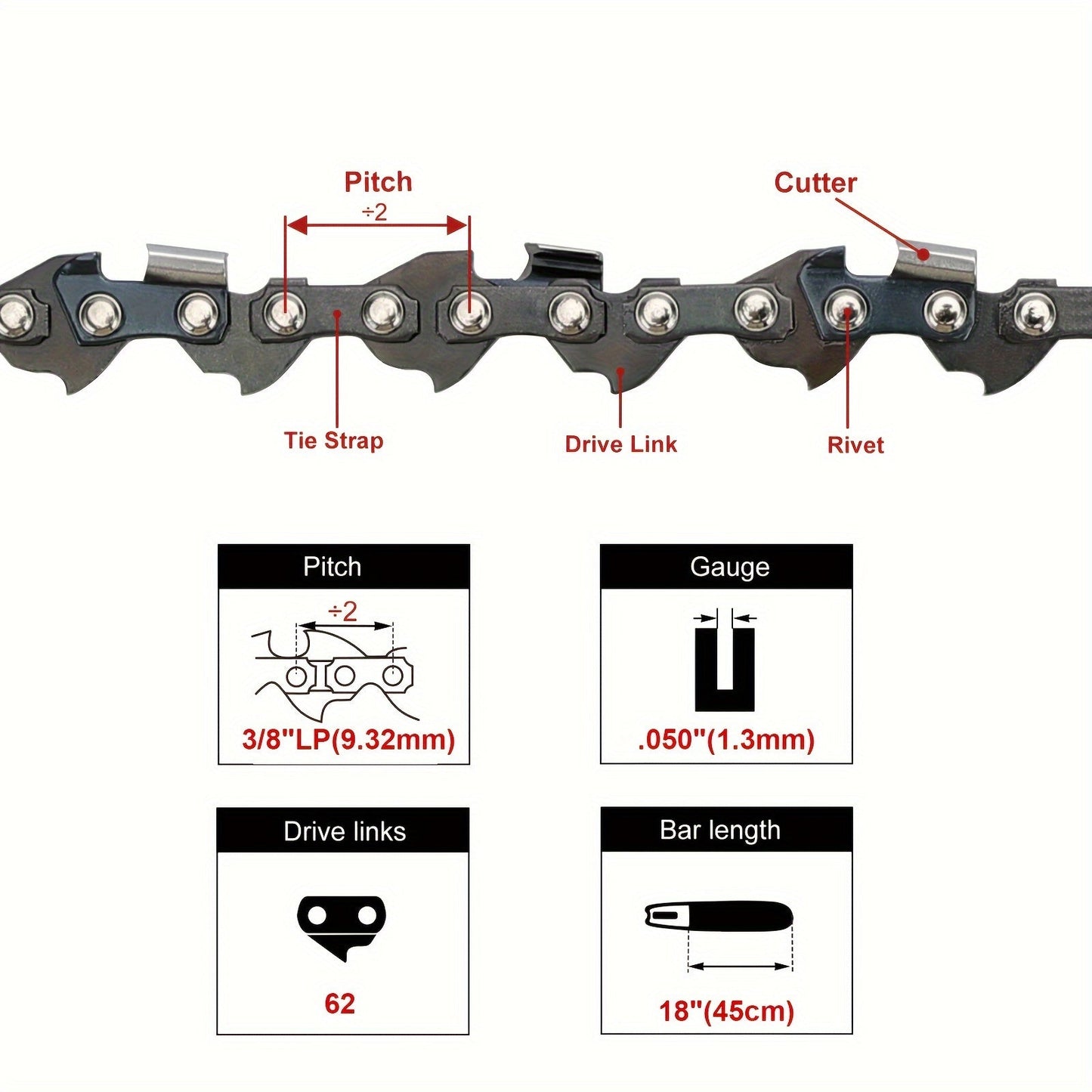 Chainsaw Chain for Poulan 18" 3/8 62DL CS370 CS370F CS400 (2-Pack)