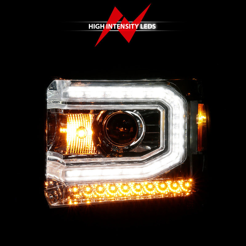 ANZO 2014-2015 Gmc Sierra 1500 Projector Headlights w/ Light Bar Chrome Housing (Halogen