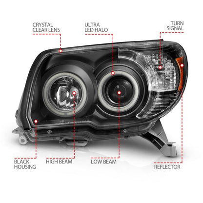 Anzo 2006-2009 Toyota 4Runner Projector Headlights w/ Halo Black