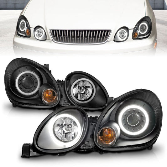 Anzo 1998-2005 Lexus Gs300 Projector Headlights w/ Halo Black