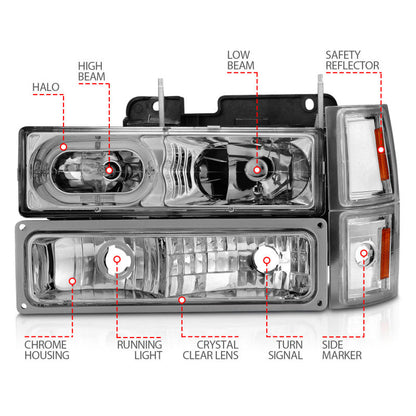 ANZO 88-98 Chevrolet C1500 Crystal Headlights Chrome Housing w/ Signal and Side Marker