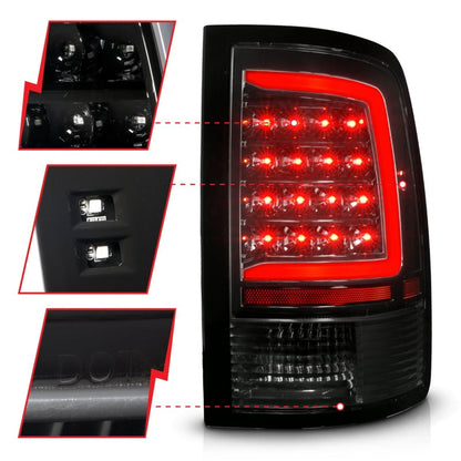 ANZO 09-18 Dodge Ram 1500 Full LED Tailights w/ Sequential Black Housing/Clear Lens 311452