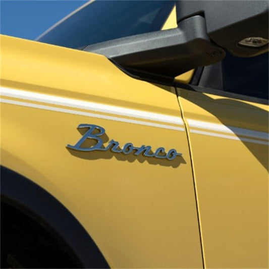 Ford Racing 21-23 Bronco Script Fender Badge - Silver M-1447-BSS