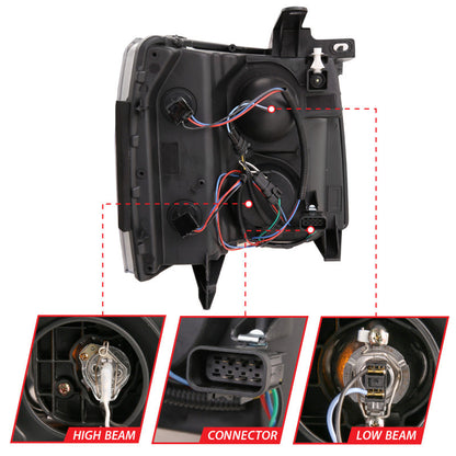 ANZO 07-13 Chevrolet Silverado 1500 Plank Style Projector Headlights Black w/ Amber 111410
