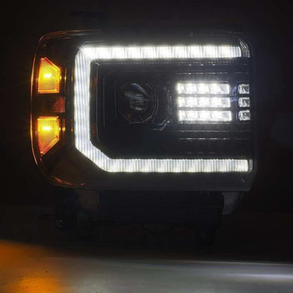 AlphaRex 14-18 GMC Sierra LUXX LED Proj Headlights Plnk Style Alpha Blk w/Activ Light/Seq
