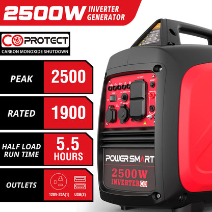 PowerSmart 2500W Inverter Gas Generator w/ CO Alert HB5020C
