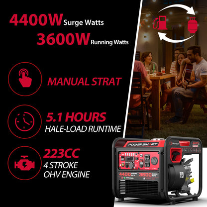 PowerSmart 4400W/4000W Gasoline/Propane Duel Fuel Inverter Generator w/ CO