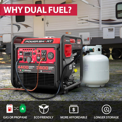 PowerSmart 4400W/4000W Gasoline/Propane Duel Fuel Inverter Generator w/ CO