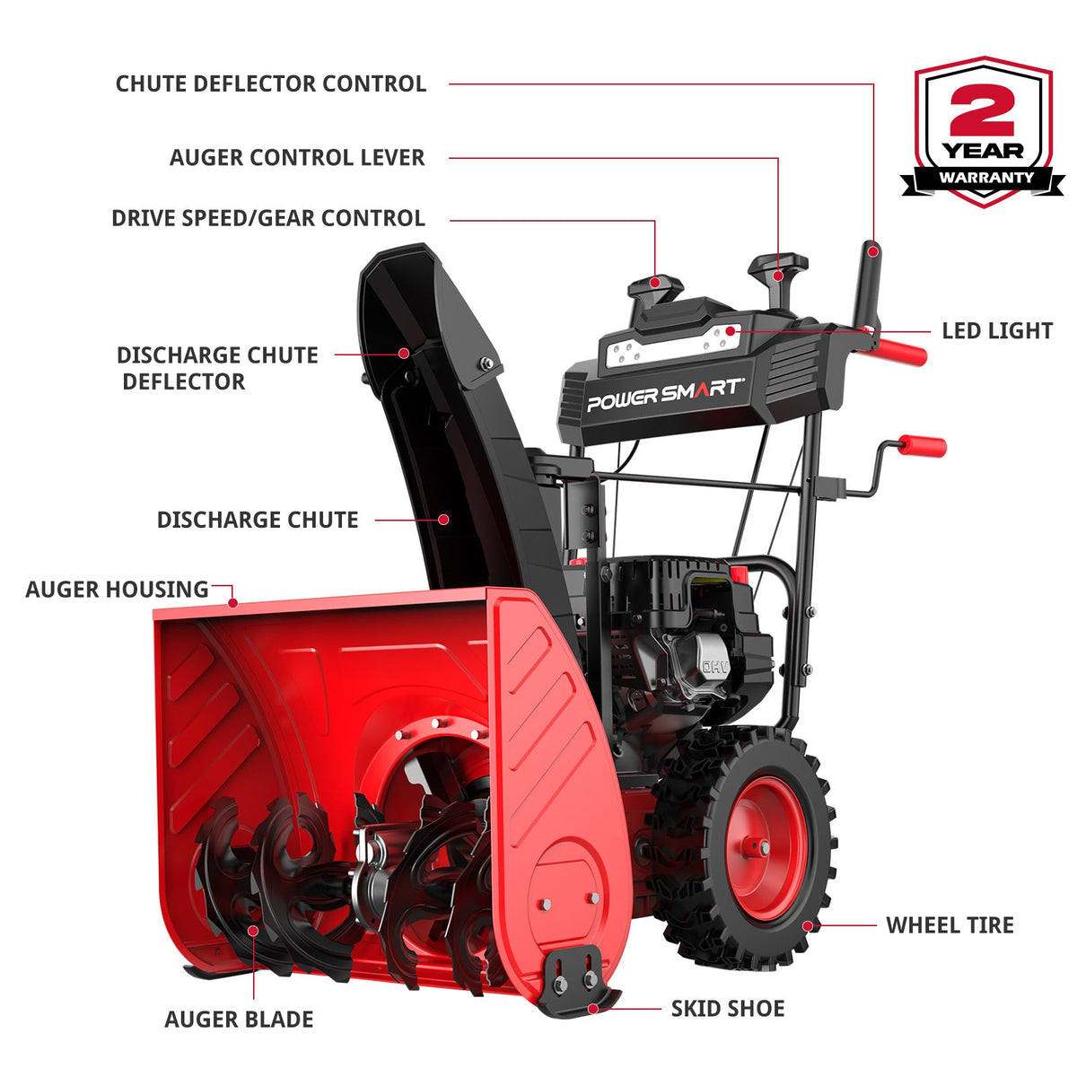 PowerSmart 26'' 252cc Two Stage Self-Propelled Gas Snow Blower w/ Electric