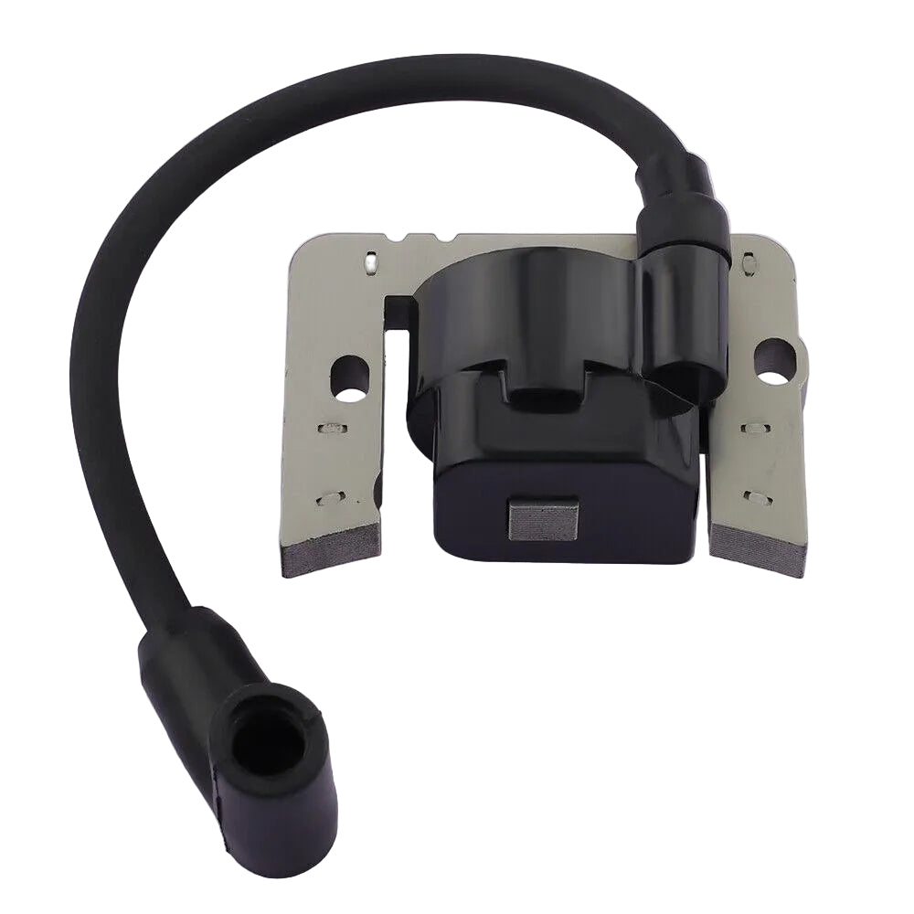 Mechanical component with black cable and metal parts on a light purple background
