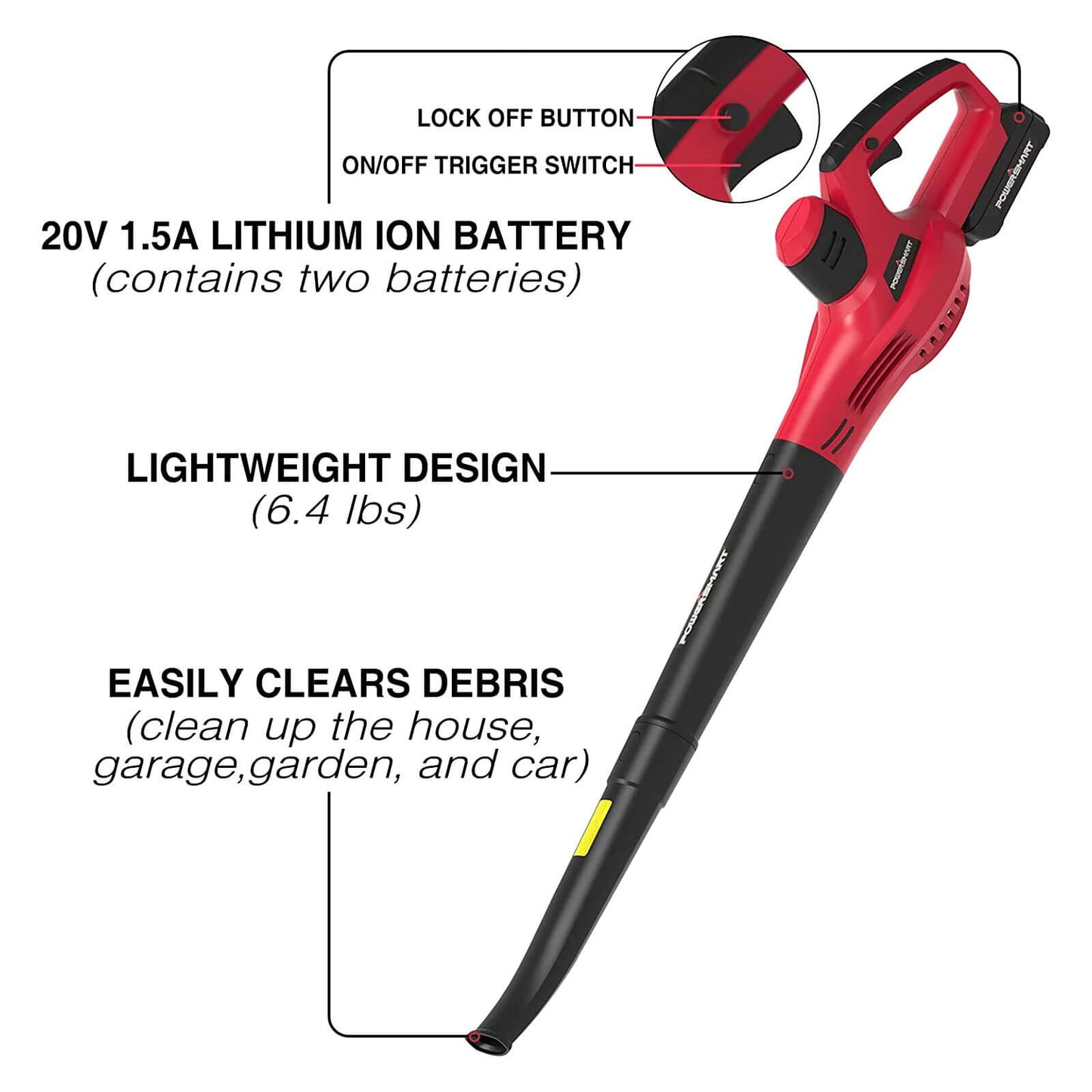 PowerSmart 20V 120CFM Cordless Leaf Blower w/ Two Batteries & Charger