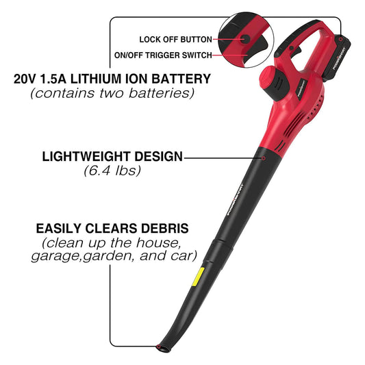 PowerSmart 20V 120CFM Cordless Leaf Blower w/ Two Batteries & Charger